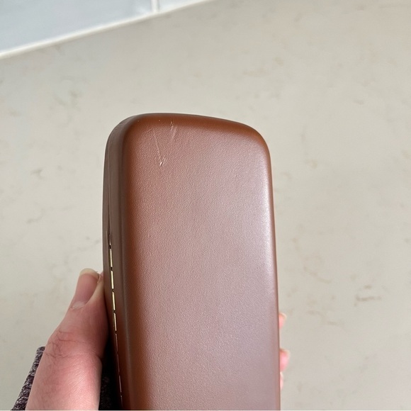 New Longchamp Paris Matte Dark Cognac Brown Clamshell Dome Sunglasses Case - Picture 5 of 10